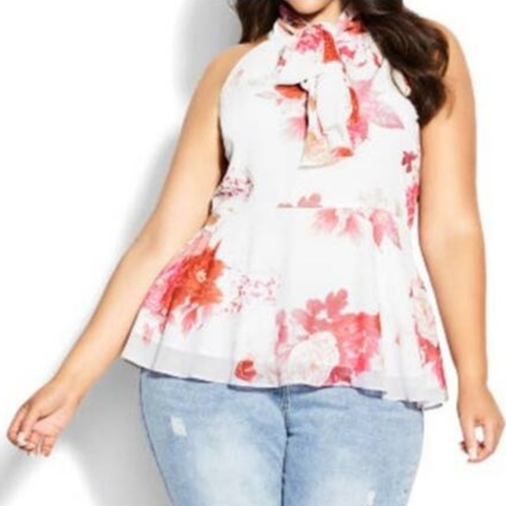 City Chic Pink Floral Tsubaki Top sz M / 18